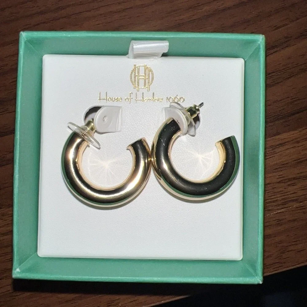HOUSE OF HARLOW 1960 - LARGE GOLD HOOP EARRINGS - NIB 1” Hoop NEW - Picture 3 of 4
